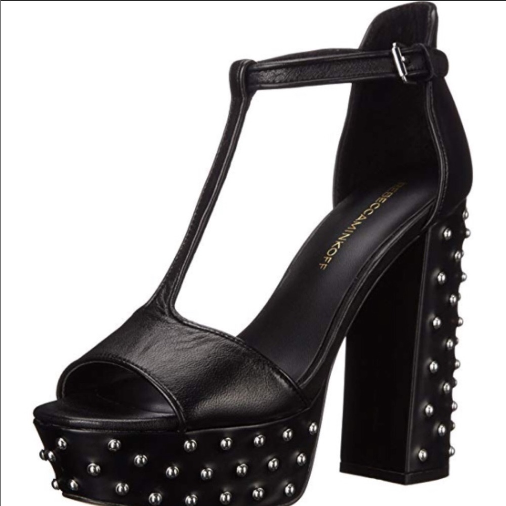 Rebecca Minkoff Black Platform Studded Sandals. 7